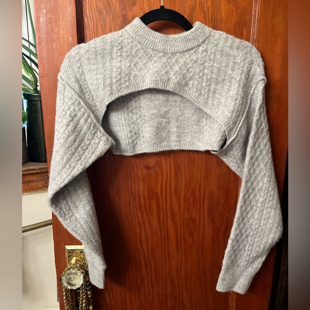 House Of Harlow 1960 Light Grey Cropped Sweater Knit Shrug Size Small